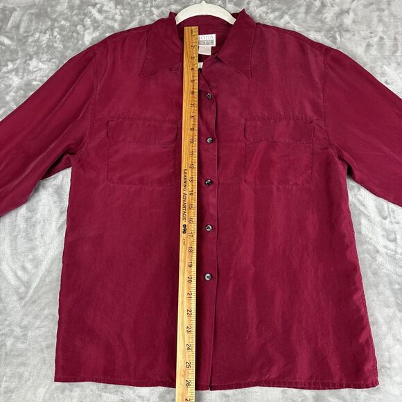 Vintage Moda Int'l 100% Silk Blouse Women's S/M Cranberry Red Button Up (1027) - Picture 12 of 12